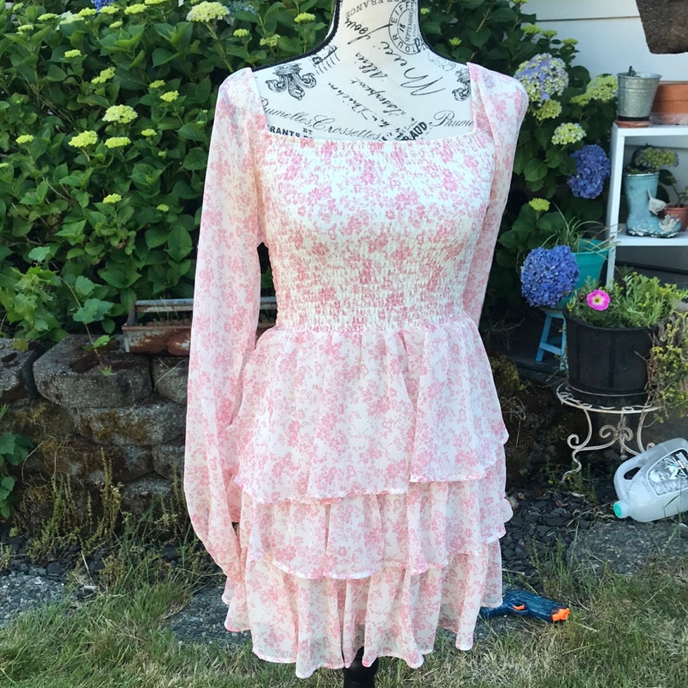 Madden NYC Pink Floral Smocked Mini Dress. Like new